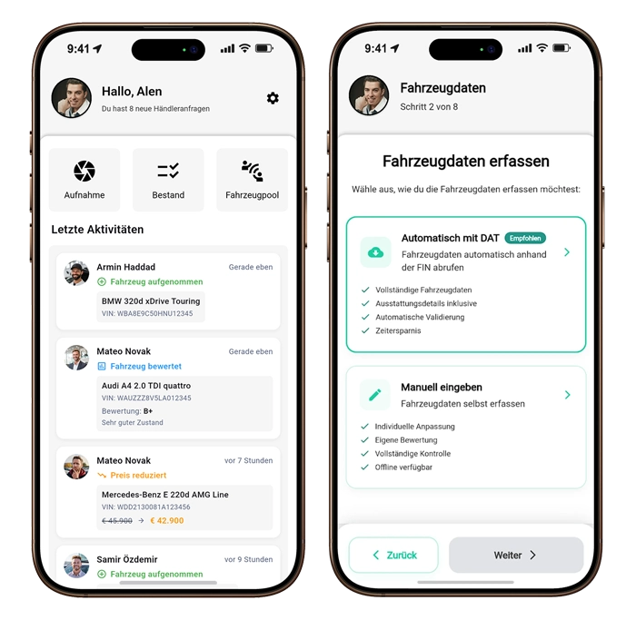 Fahrzeug-Aufnahme-App